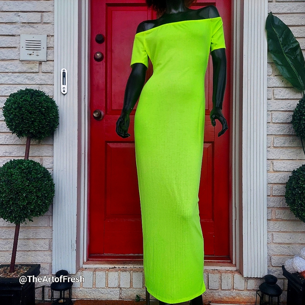 Lime Green HIGHLIGHT Long Fitted Summer Maxi Dress
